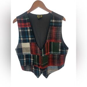 Vintage AJ Patchwork Women’s Vest Size Large Wool Blend Plaid Decorative Stitch